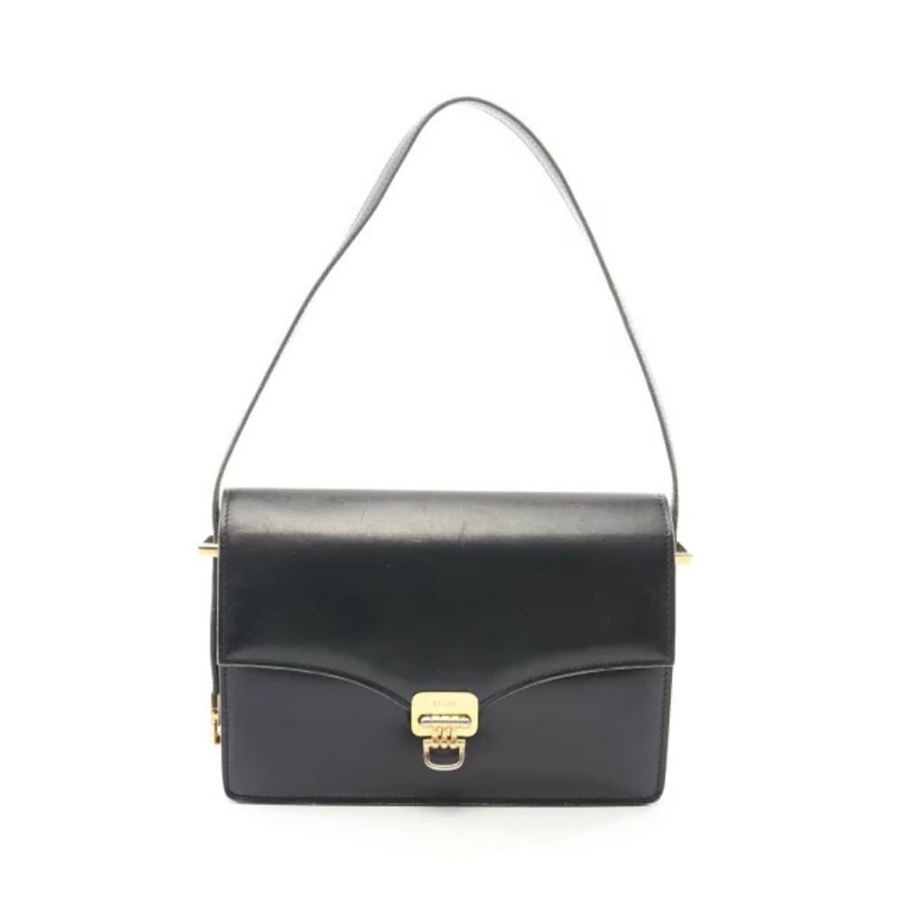 Celine Vintage Leather Flap Shoulder Bag Black
